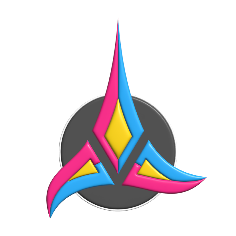 A Klingon emblem in pansexual pride colours.